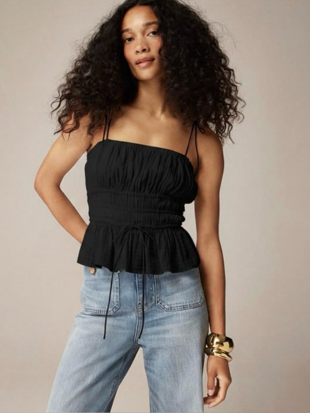 NWT J.Crew Smocked Clio Top Blouse Women’s 2X Black Cotton Gauze Summer Vacation